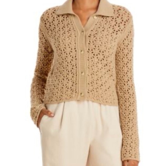 Vince Sweaters - VINCE- Tan Crochet Women's button front cardigan Sweater